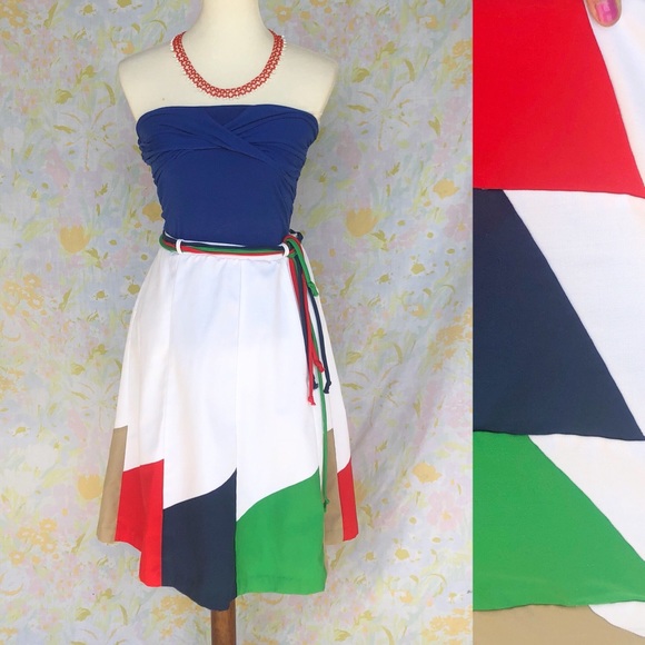 Vintage Dresses & Skirts - Vintage❤️80s Mod Colorblock Preppy Midi Skirt!